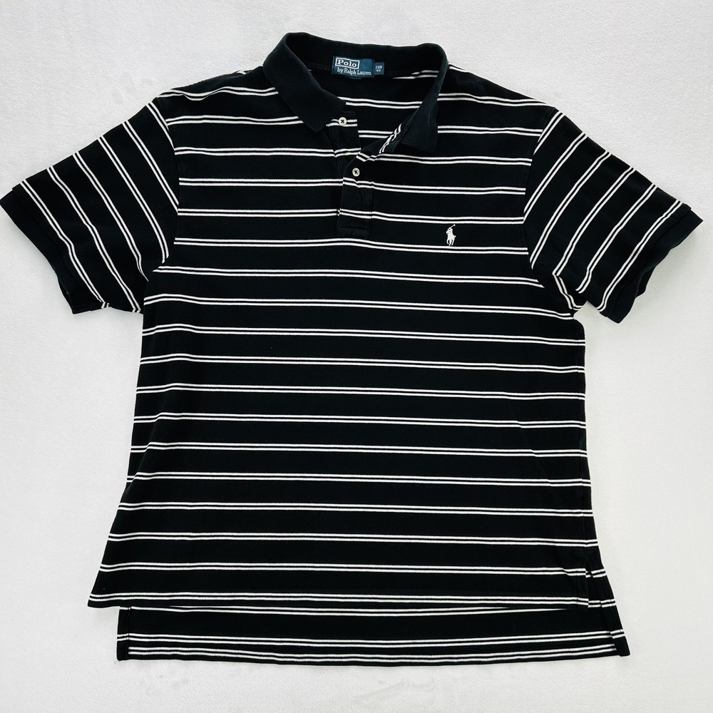 Polo Ralph Lauren Polo Shirt Mens 2XB Black White Stripe Big & Tall Cotton Pony